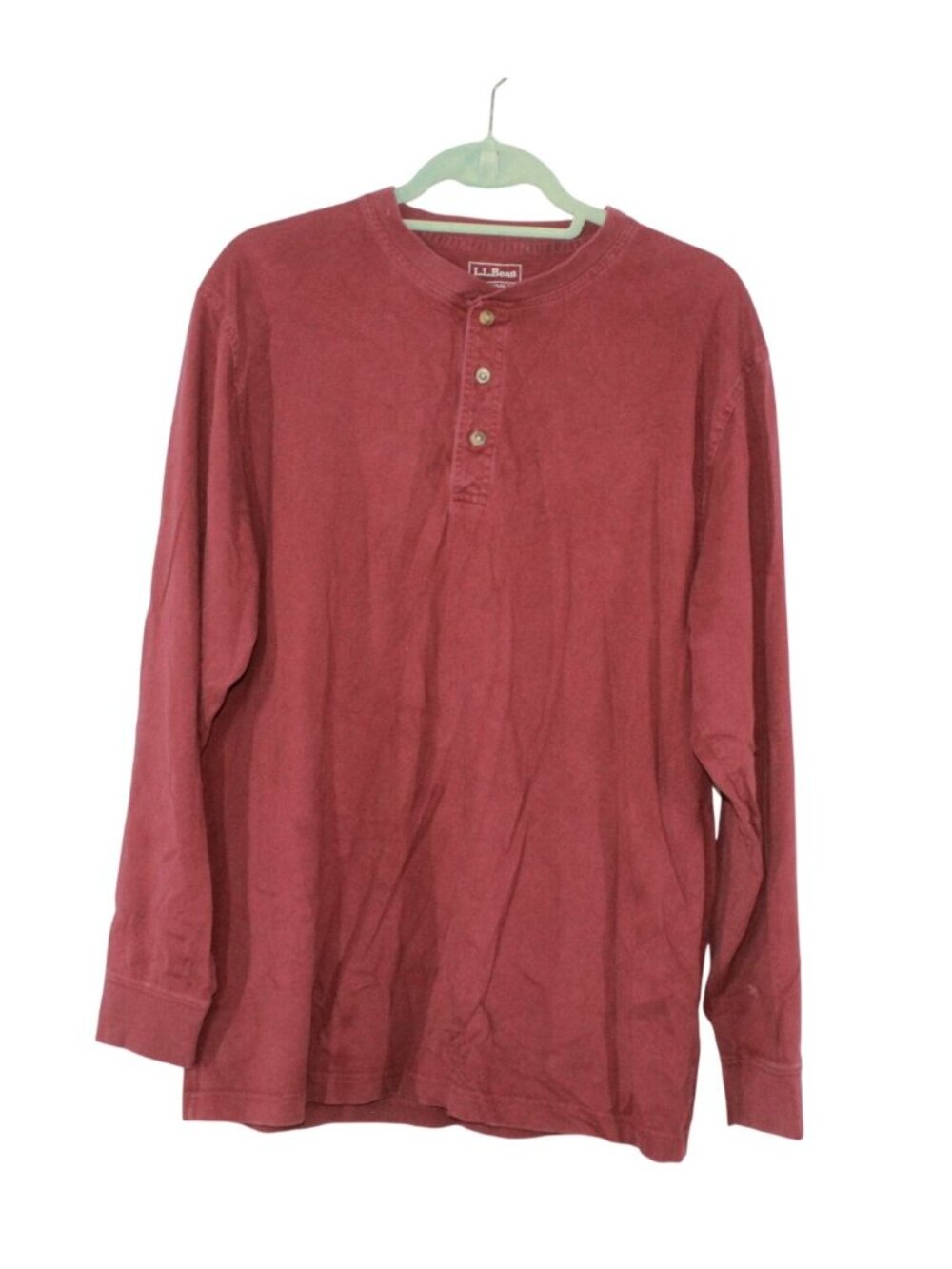 LL Bean Men's Carefree Unshrinkable Tee Henley Shirt Casual Layering Workwear L